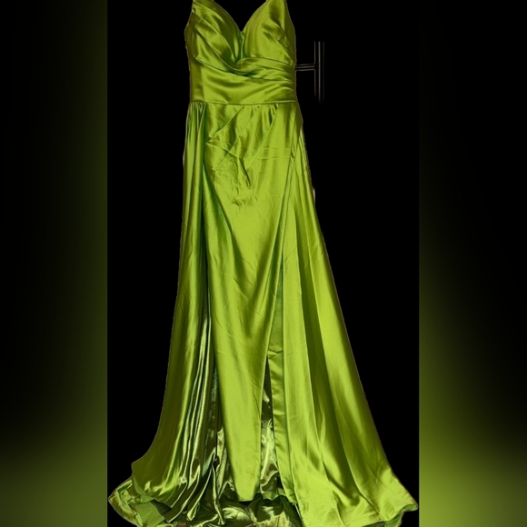 slim fit dress slacks Duntery V-Neck Flutter Sleeves Chiffon Long Dresses, Lime-Green